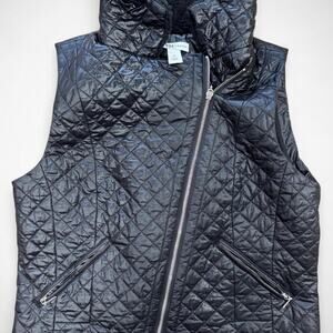 WHBM Black Quilted Faux Shearling Vest (Size M)